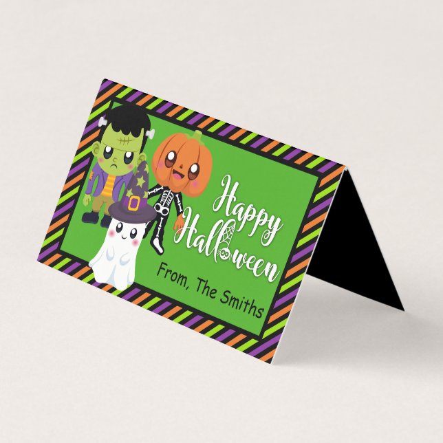 Happy Halloween Treat Bag Topper With Monsters Business Card (Front)