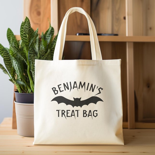 Happy Halloween Treat Custom Name Cute Tote Bag (Custom Tote Bag)