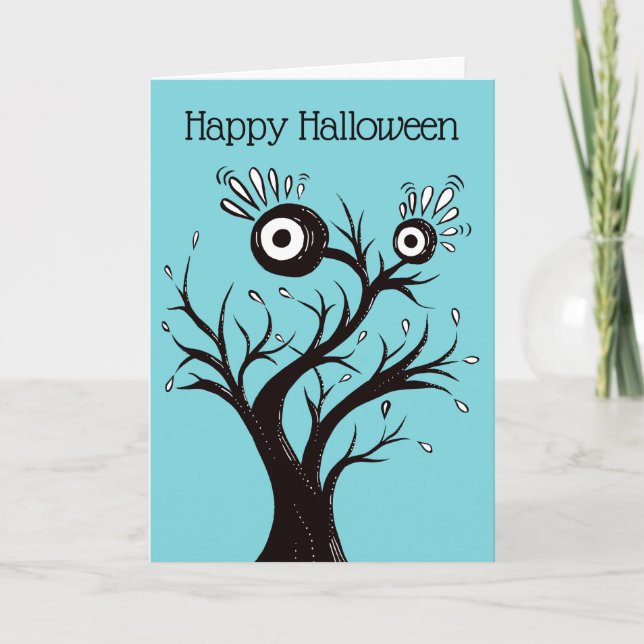 Happy Halloween Tree Monster Weird Ink Drawing Card (Front)