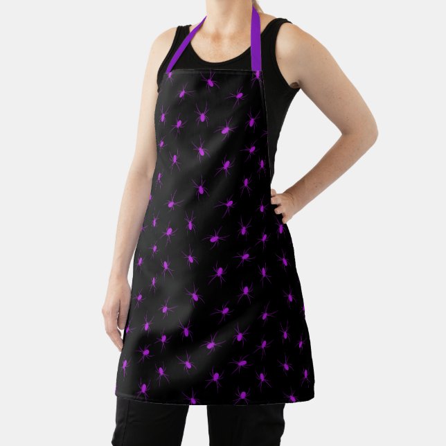 Happy Halloween Trendy Purple Spider Apron (Insitu)