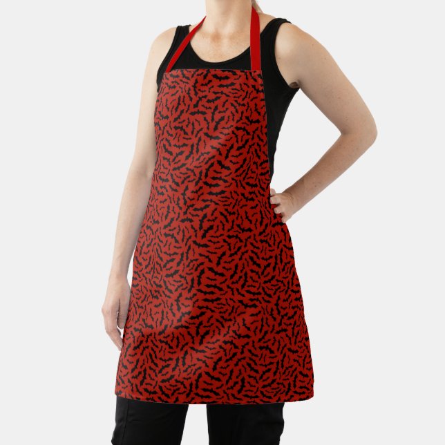 Happy Halloween Trendy Red Bat Apron (Insitu)