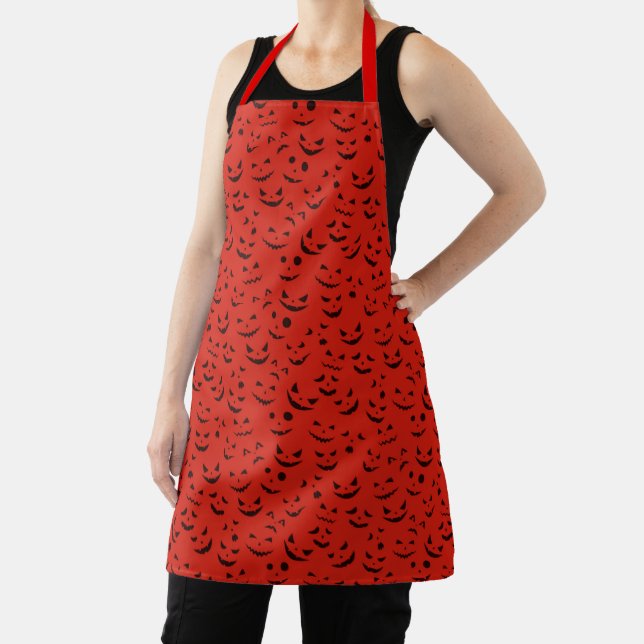Happy Halloween Trendy Red Smile Pumpkin Apron (Insitu)