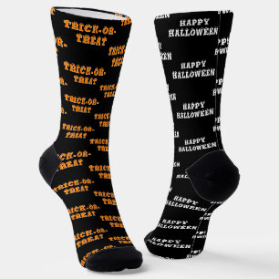 Happy Halloween Trick or Treat Black Orange Socks