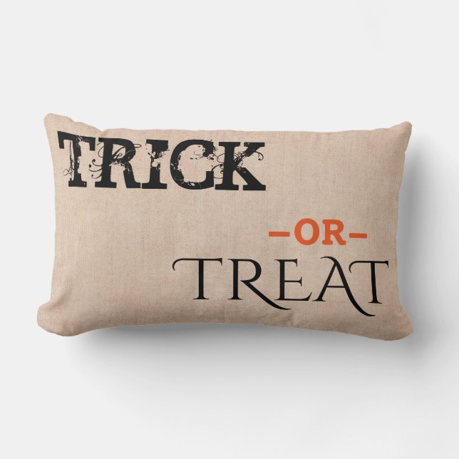 Happy Halloween Trick or Treat Burlap Lumbar Cushion (Front)