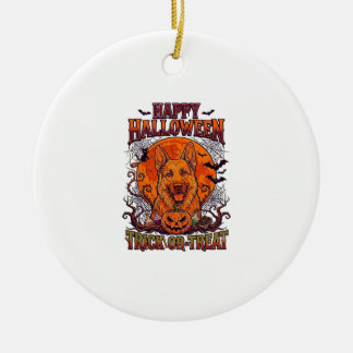 Happy Halloween Trick Or Treat German Shepherd Pum Ceramic Tree Decoration