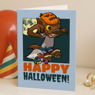 Happy Halloween! Trick Or Treat Little Werewolf Holiday Card