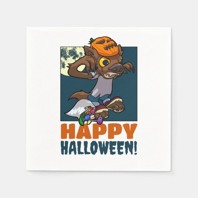 Happy Halloween! Trick Or Treat Little Werewolf Napkin (Front)