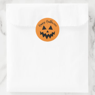 Happy Halloween Trick or Treat Orange Pumpkin Face Classic Round Sticker