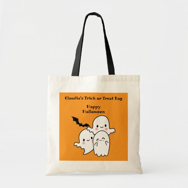 Happy Halloween TRICK or TREAT Personalise  Tote Bag (Front)
