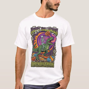 Happy Halloween Trick Or Treat Skeleton Rex Fire P T-Shirt