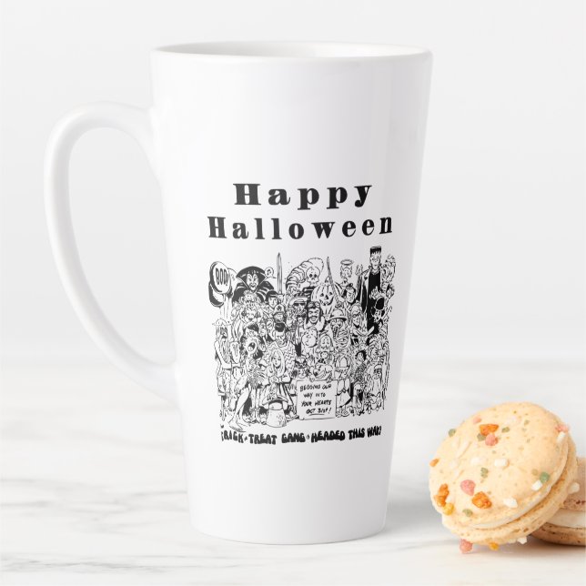 Happy Halloween Trick or Treat Spooky Illustration Latte Mug (In Situ)