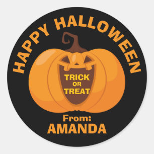 Happy Halloween Trick or Treat Spooky Pumpkin Face Classic Round Sticker