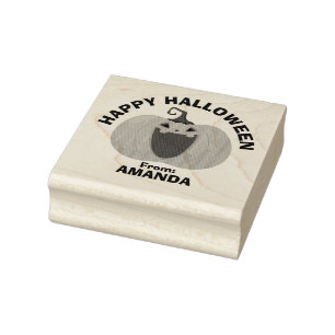 Happy Halloween Trick or Treat Spooky Pumpkin Face Rubber Stamp