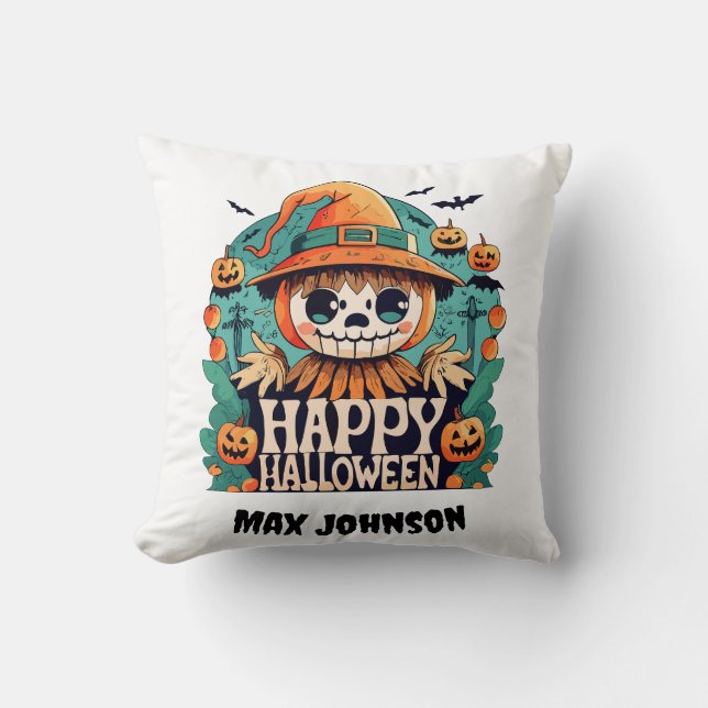 Happy Halloween - Trick or Treat Yo Orange Black Cushion (Front)