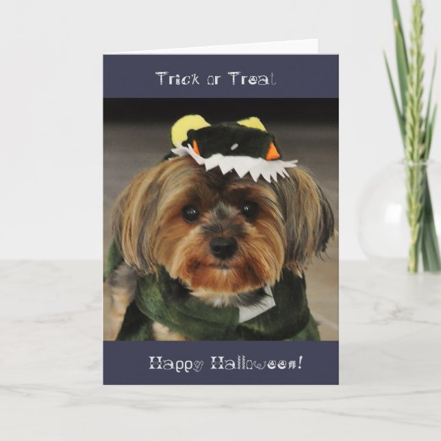 Happy Halloween! Trick or Treat Yorkshire terrier Card (Front)