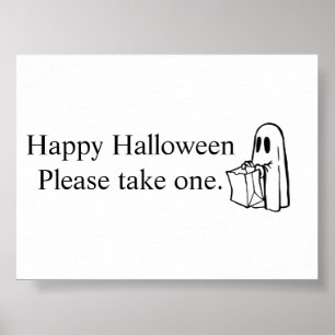 Happy Halloween Trick-or-Treater Ghost with bag Poster