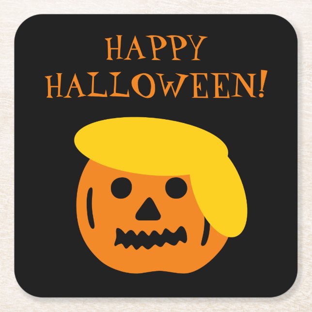 Happy Halloween Trump pumpkin head carving Square Paper Coaster (Front)