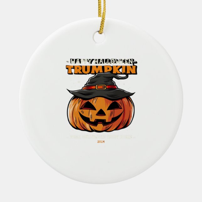 Happy Halloween Trumpkin Classic Ceramic Tree Decoration (Front)