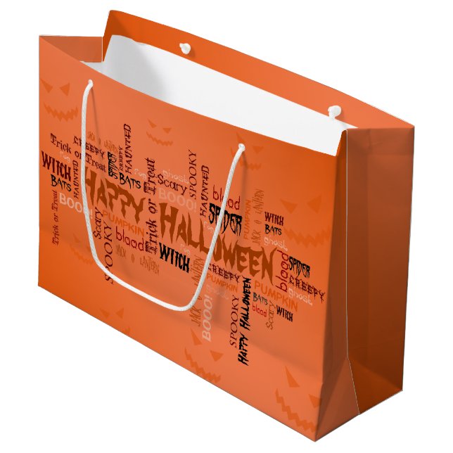 Happy Halloween Typography Large Gift Bag (Front Angled)
