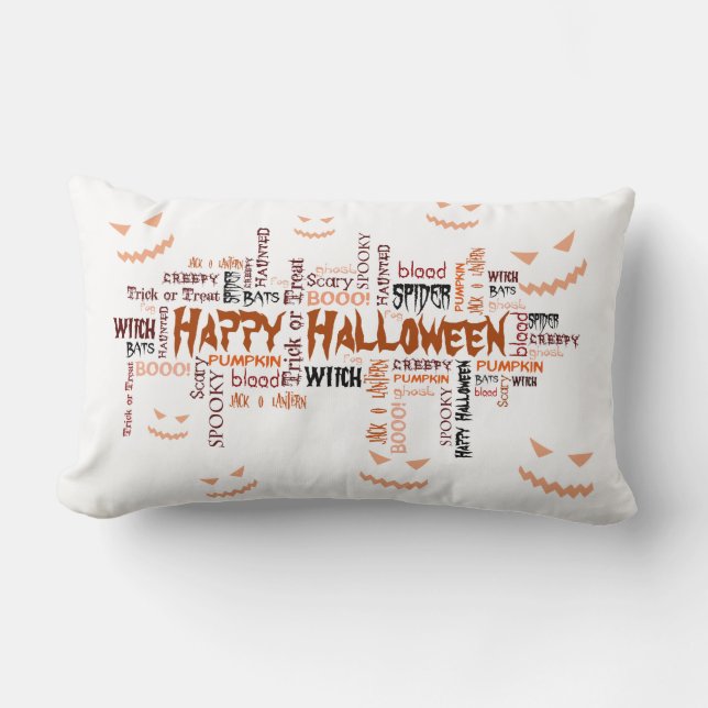 Happy Halloween Typography Lumbar Cushion (Front)