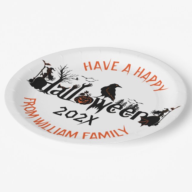 Happy Halloween Typography & Symbols Design Paper Plate (Angled)