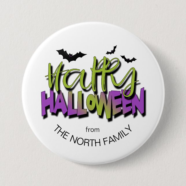 Happy Halloween Typography w/Bats Green ID685 7.5 Cm Round Badge (Front)