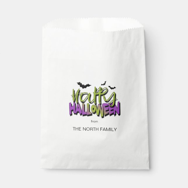 Happy Halloween Typography w/Bats Green ID685 Favour Bags (Front)