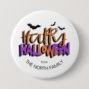 Happy Halloween Typography w/Bats Orange ID685 7.5 Cm Round Badge