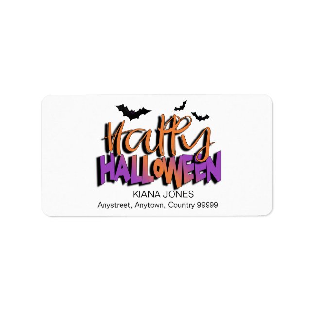 Happy Halloween Typography w/Bats Orange ID685 Label (Front)