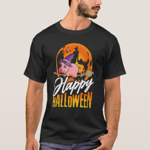 Happy Halloween u2013 Witch Pig Flying Broom Hallo T-Shirt