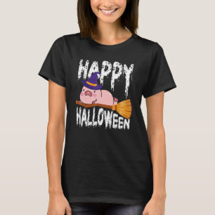 Happy Halloween u2013 Witch Pig Flying Broom Hallo T-Shirt