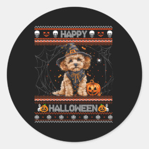 Happy Halloween Ugly Poodle Howl-o-ween Pumpkin Do Classic Round Sticker