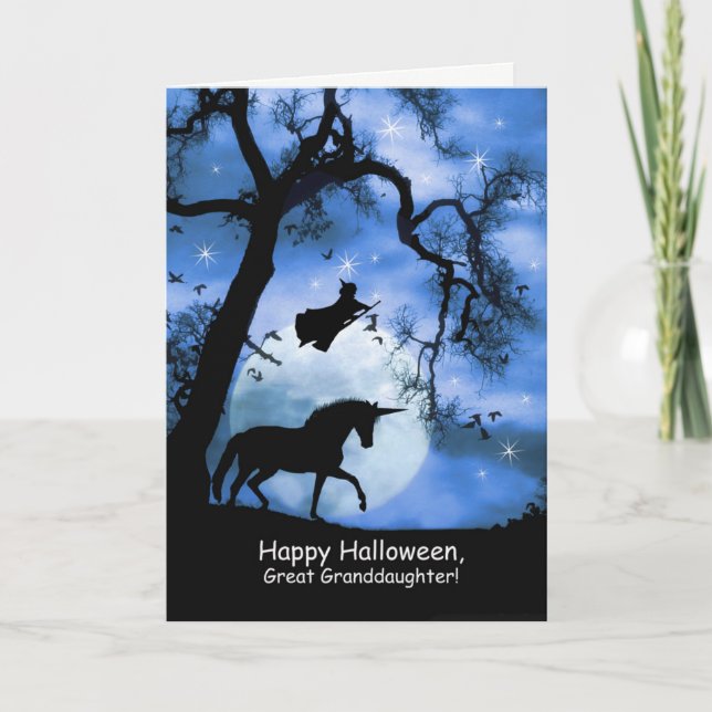Happy Halloween Unicorn, Witch Great Granddaughter Card (Front)