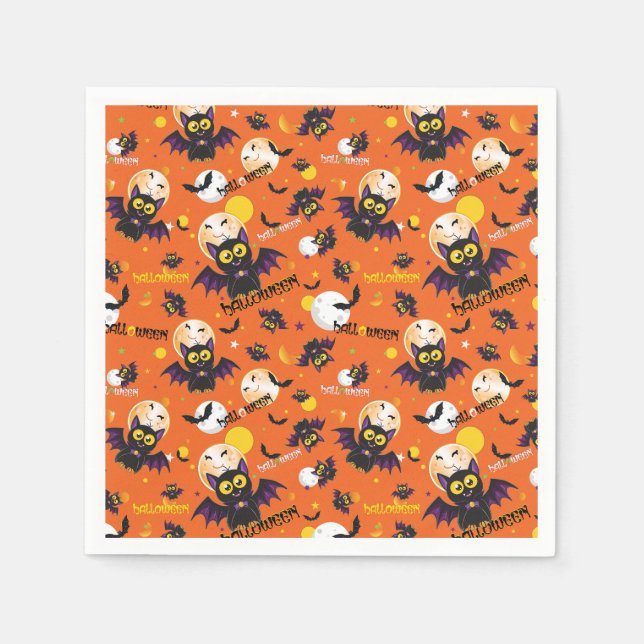 Happy Halloween Vampire Bat Full Moon Fangs Napkin (Front)