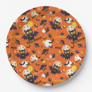 Happy Halloween Vampire Bat Full Moon Fangs Paper Plate