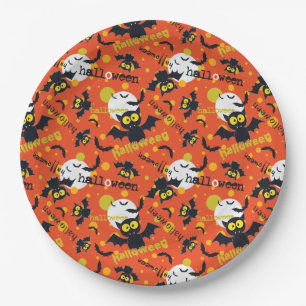 Happy Halloween Vampire Bat Full Moon Fangs Paper Plate
