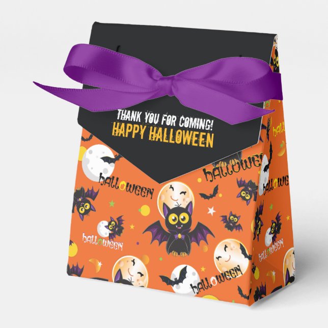 Happy Halloween Vampire Bat Full Moon Favour Boxes (Front Side)