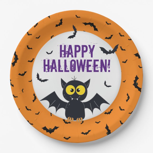 Happy Halloween Vampire Bat Paper Plate (Front)