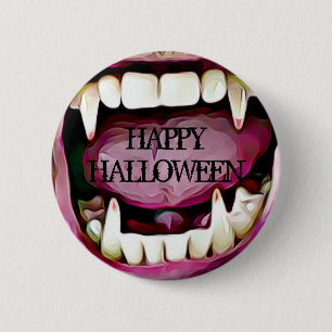 Happy Halloween Vampire Fangs Button