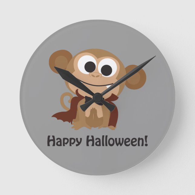 Happy Halloween! Vampire Monkey Round Clock (Front)