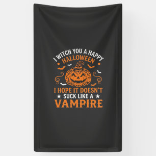 Happy Halloween Vampire Pumpkin Witch Hat Bats Banner