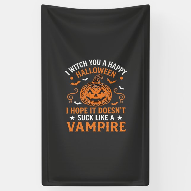 Happy Halloween Vampire Pumpkin Witch Hat Bats Banner (Vertical)