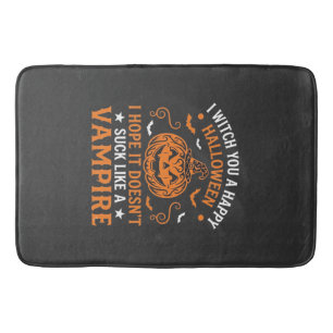 Happy Halloween Vampire Pumpkin Witch Hat Bats Bath Mat