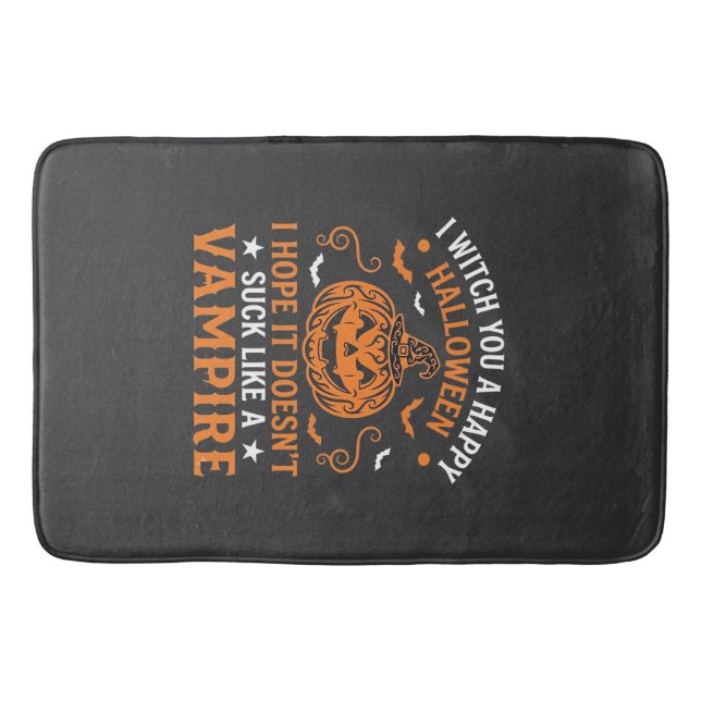 Happy Halloween Vampire Pumpkin Witch Hat Bats Bath Mat (Front)