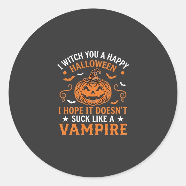 Happy Halloween Vampire Pumpkin Witch Hat Bats Classic Round Sticker (Front)