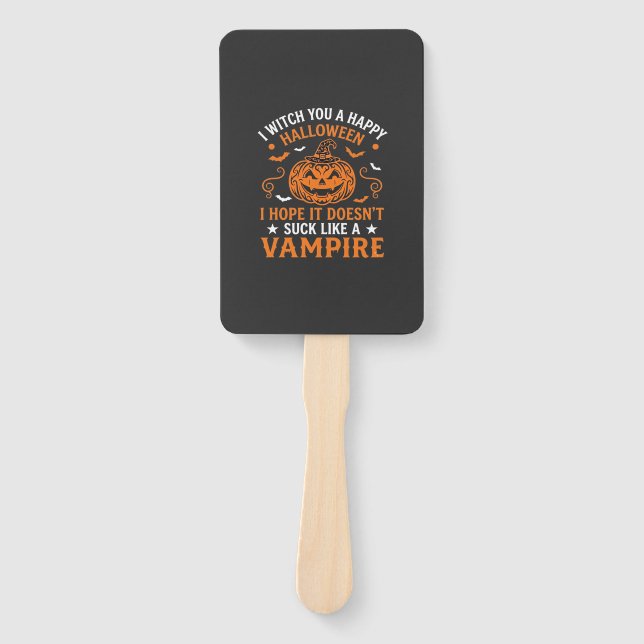 Happy Halloween Vampire Pumpkin Witch Hat Bats Hand Fan (Front)