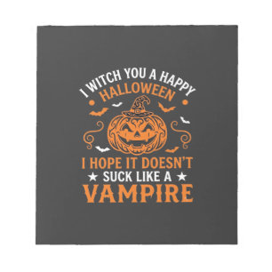 Happy Halloween Vampire Pumpkin Witch Hat Bats Notepad
