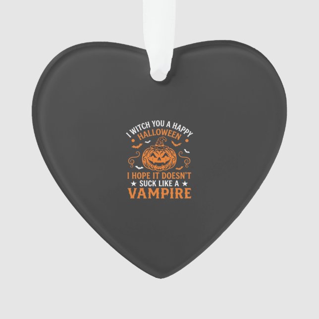 Happy Halloween Vampire Pumpkin Witch Hat Bats Ornament (Front)
