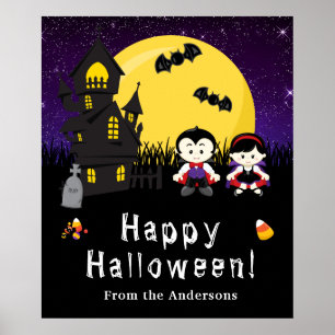 Happy Halloween Vampires Purple Party Sign