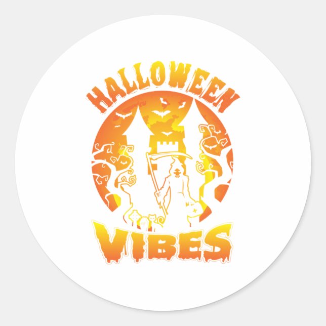 Happy Halloween Vibes Decor Long Sleeve _1  Classic Round Sticker (Front)